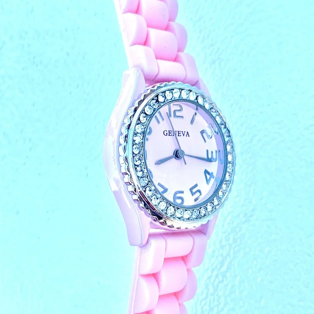 Geneva Pink with Crystal Rhinestones Ladies Analog Watch